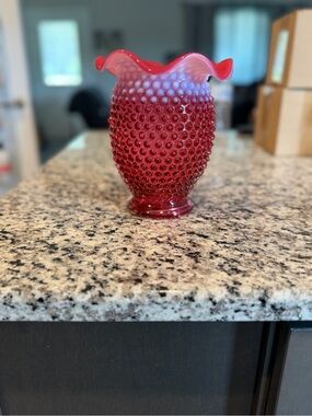 Vintage Fenton Cranberry Hobnail Glass Vase